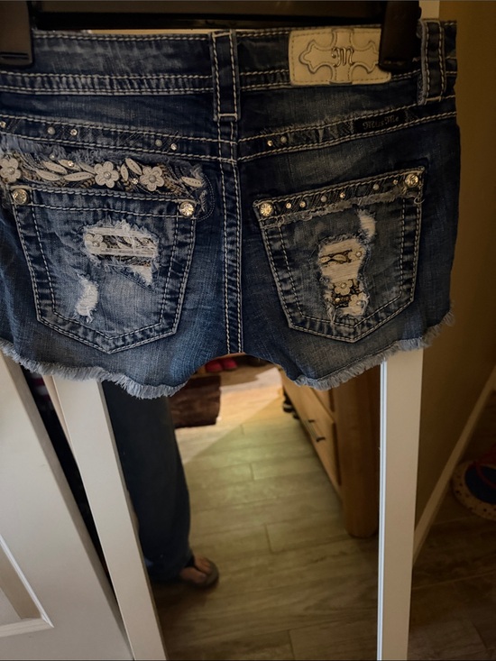 Miss Me Pants - Miss Me Dark Blue Embellished Distressed Denim Shorts